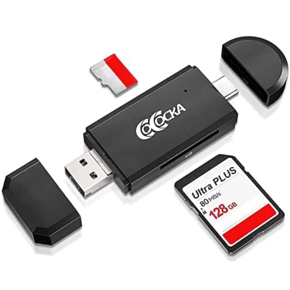COCOCKA SD Card Reader, 3 in 1 USB-C USB-A Micro USB Camera Memory Card …
